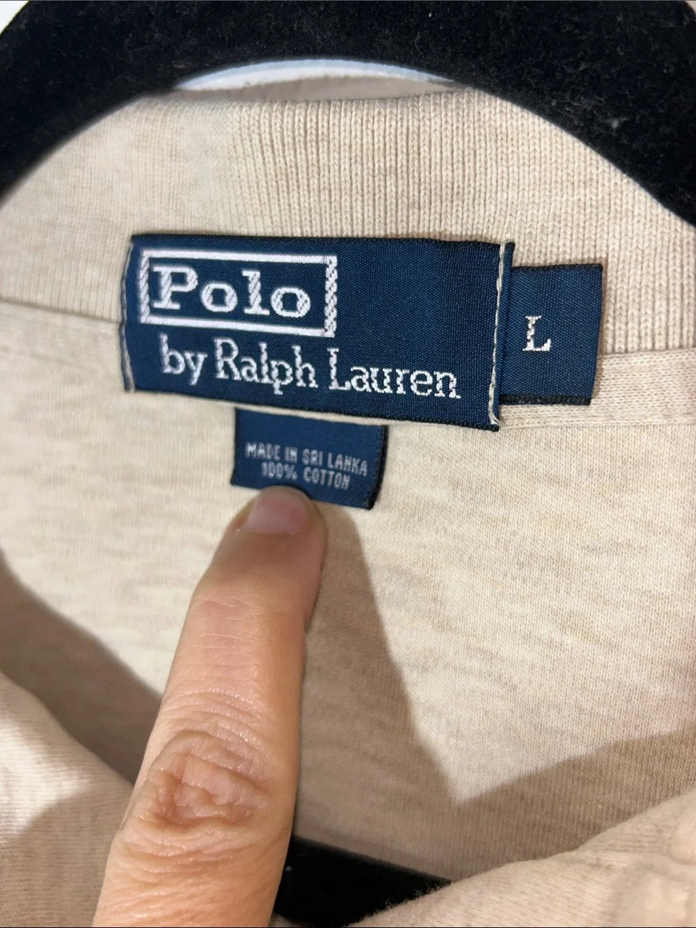 Vintage Men’s Polo by Ralph Lauren Long-Sleeve Polo Shirt - Cream/Brown Sz L
